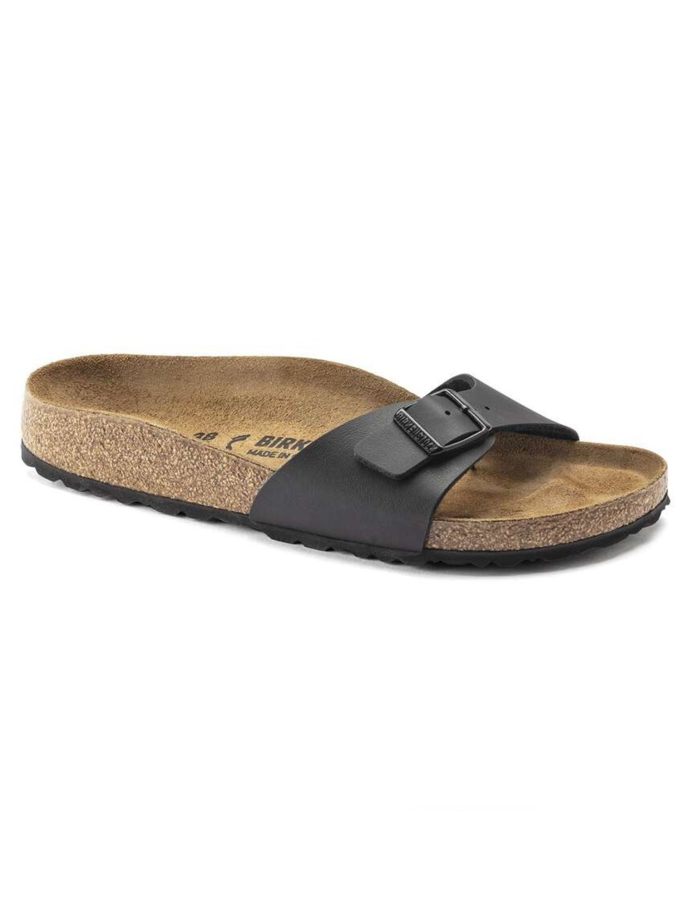 Birkenstock Madrid Size 38(7-7.5) Black Single-Strap Leather Slide